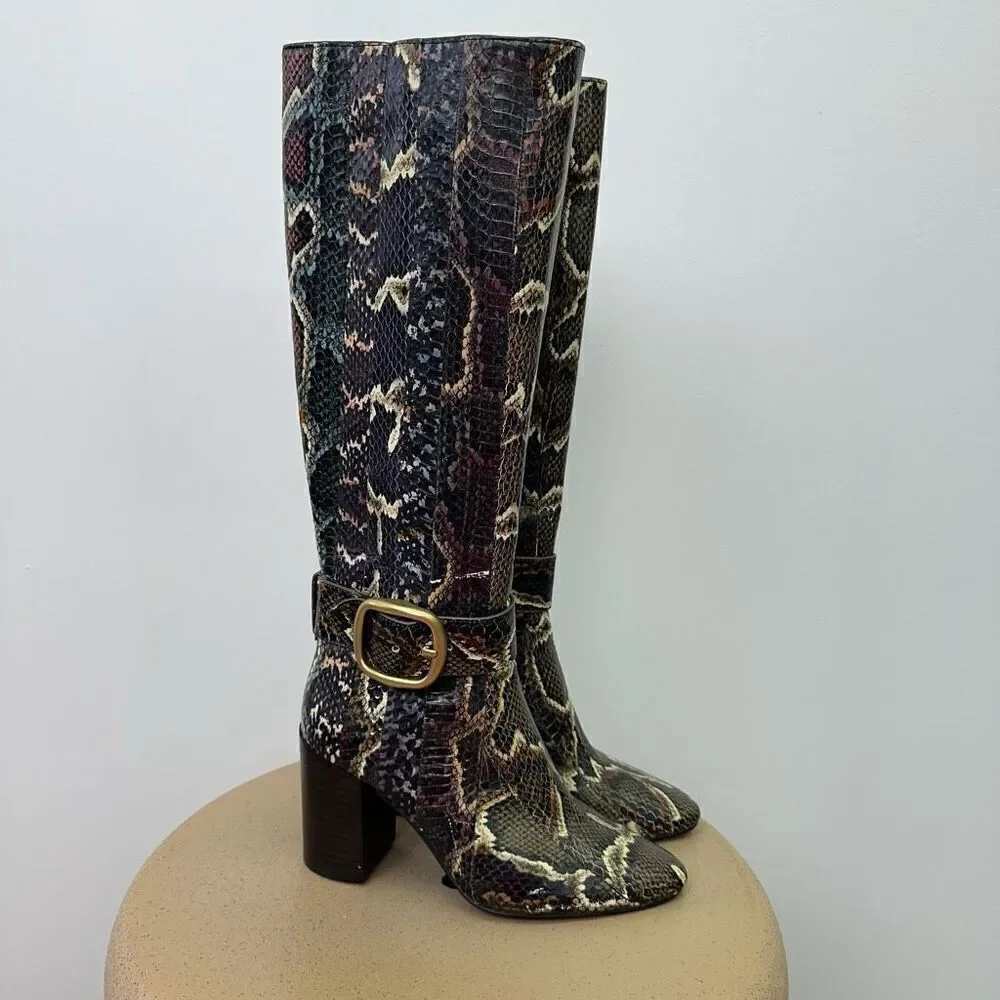 Coach Women’s Evenly Snakeskin Multicolored Oxblood Neutral Stripe Below the Kne